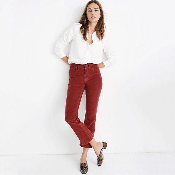 Madewell Pants - Madewell Cali Demi Boot Corduroy Pant High Waist Button Front Canterbury Red 27